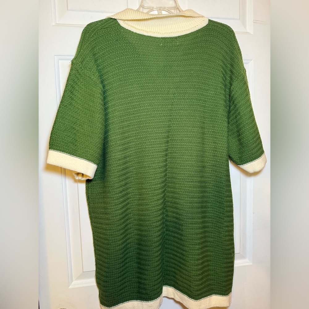 Oxknit Green Ivory Collared SS Sweater 4XL Plus NWT 60’s 70’s Retro 100% Cotton - Picture 6 of 9